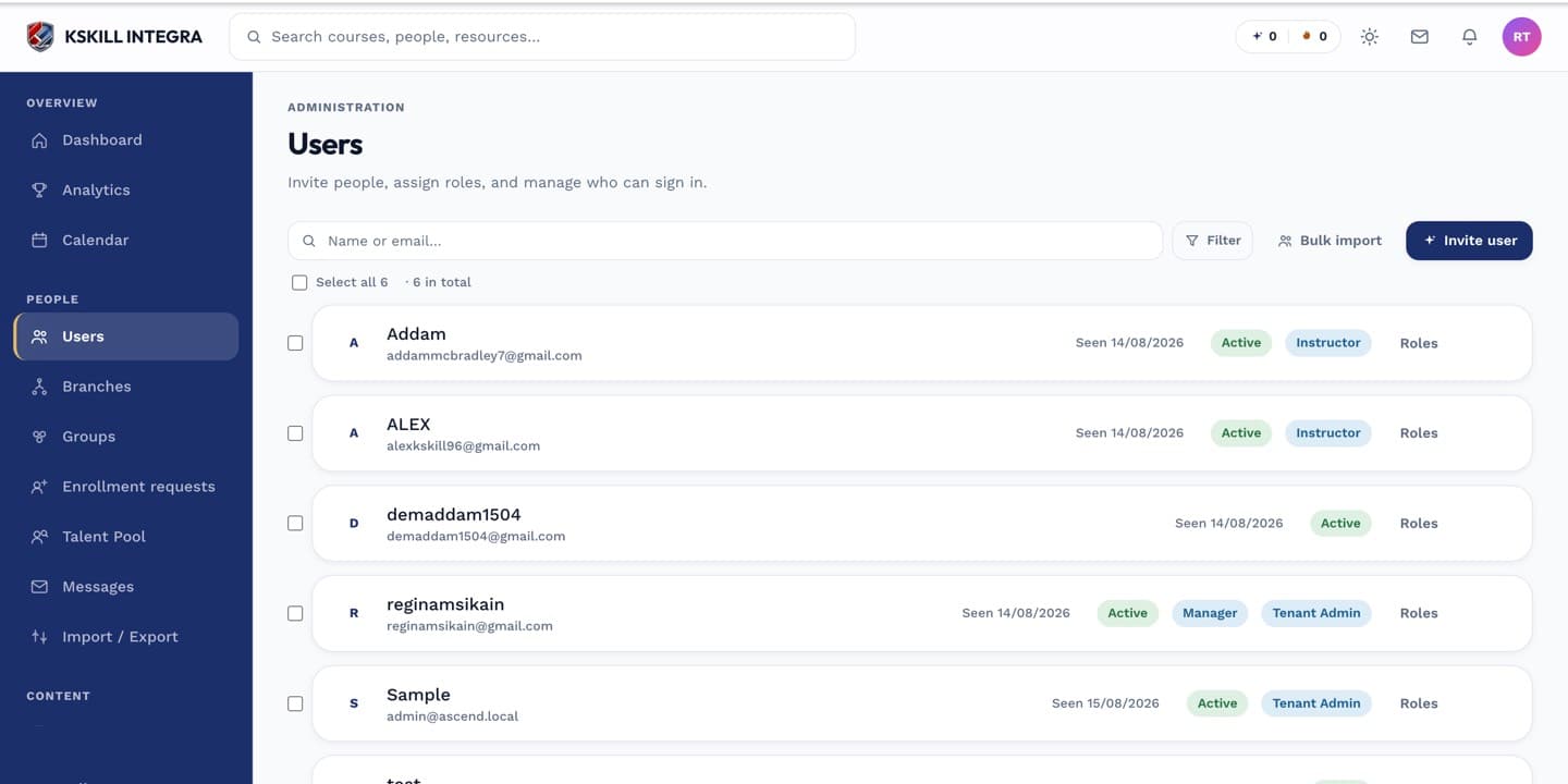 The user management screen with the invite drawer visible