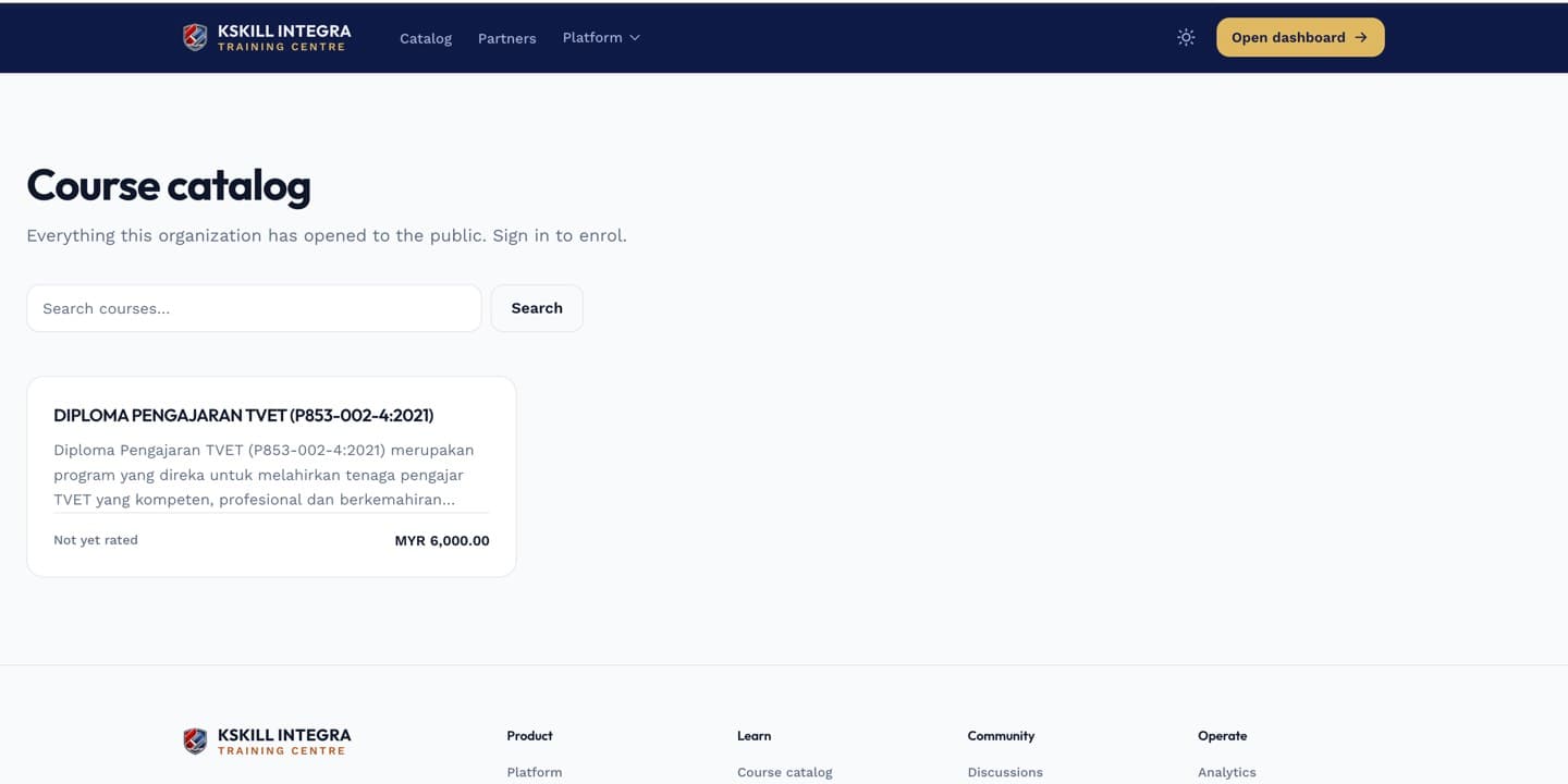 The learner-facing course catalog