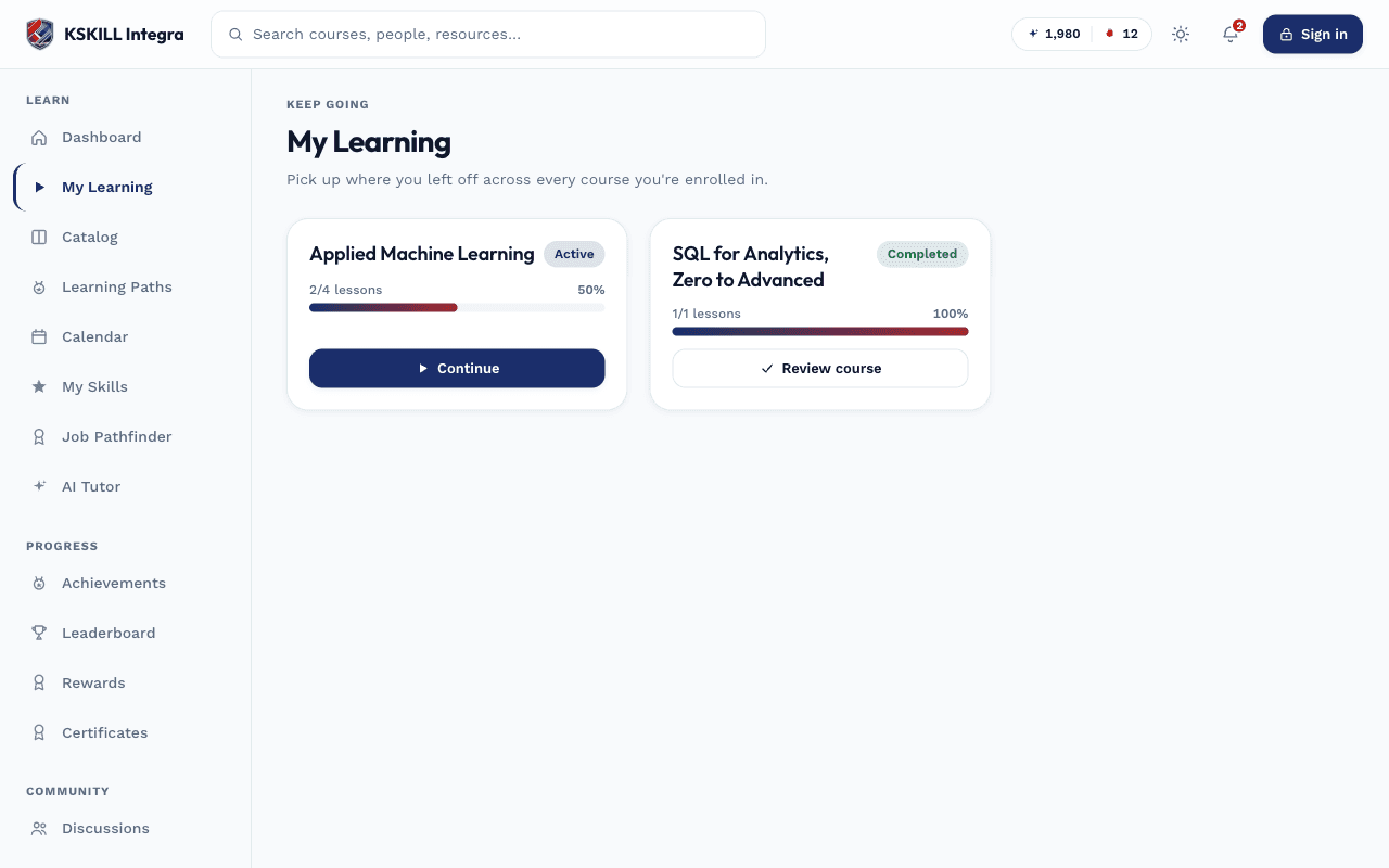 KSKILL Integra learner course view