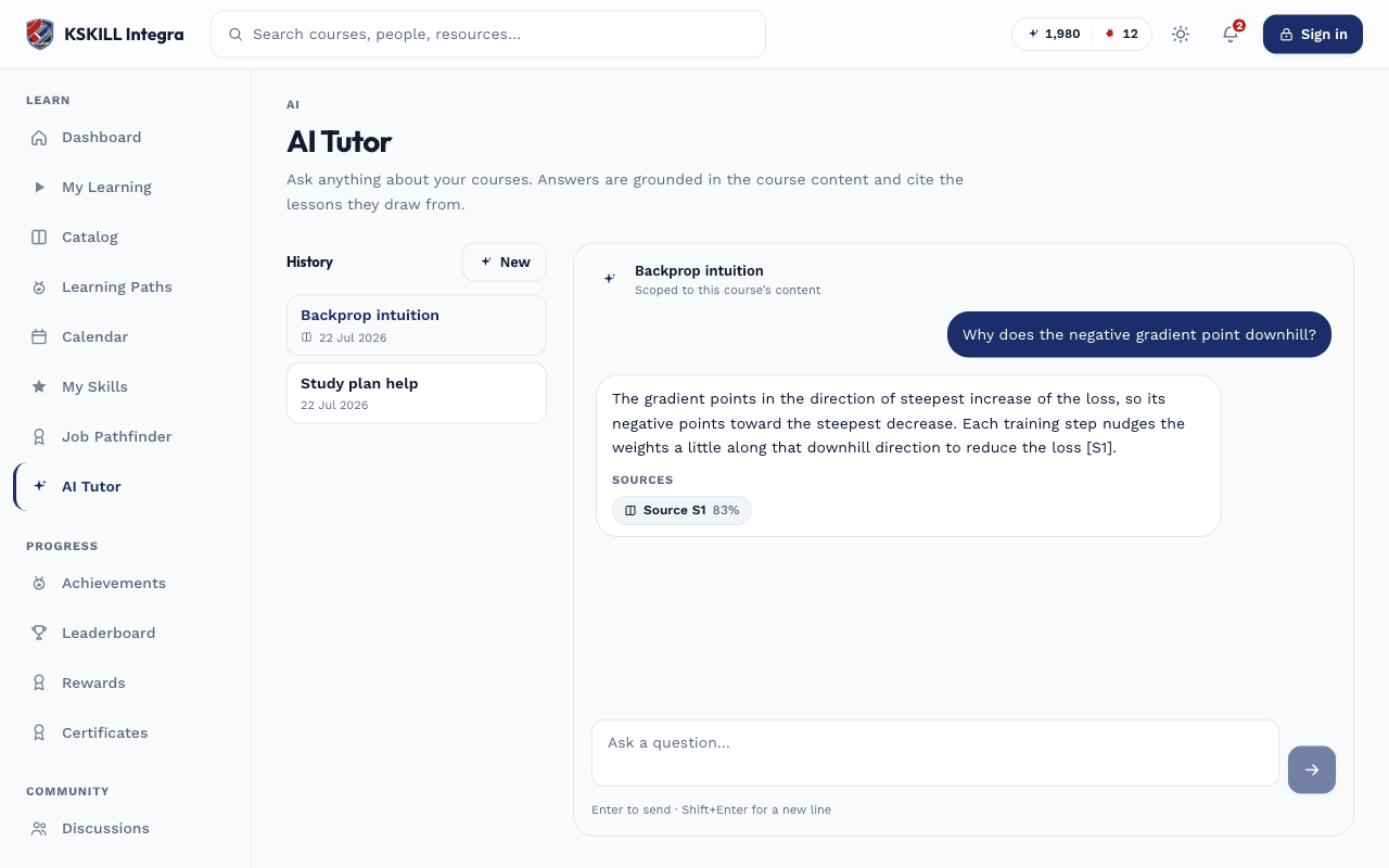 KSKILL Integra — AI tutor screen
