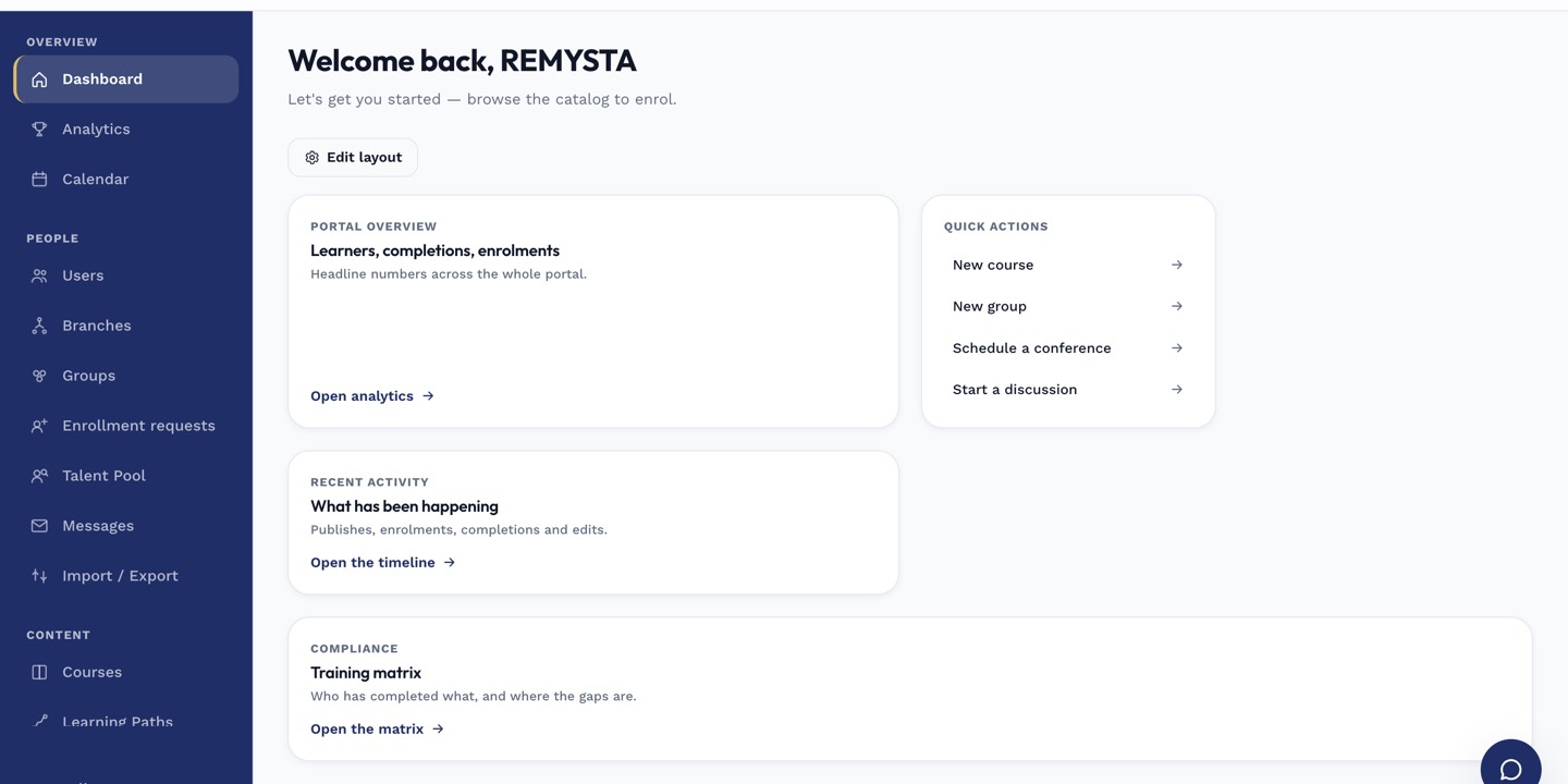 Admin dashboard with the sidebar expanded