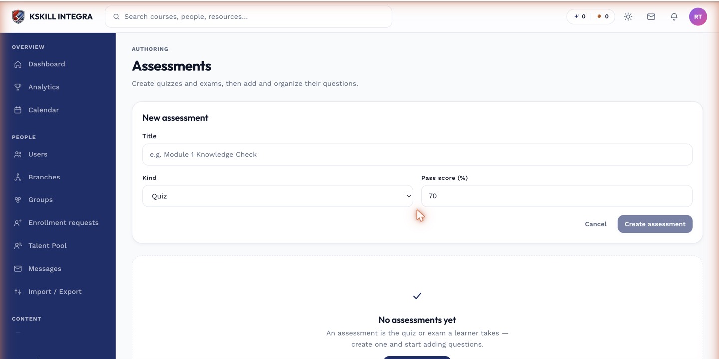 Test builder showing a multiple choice question configuration