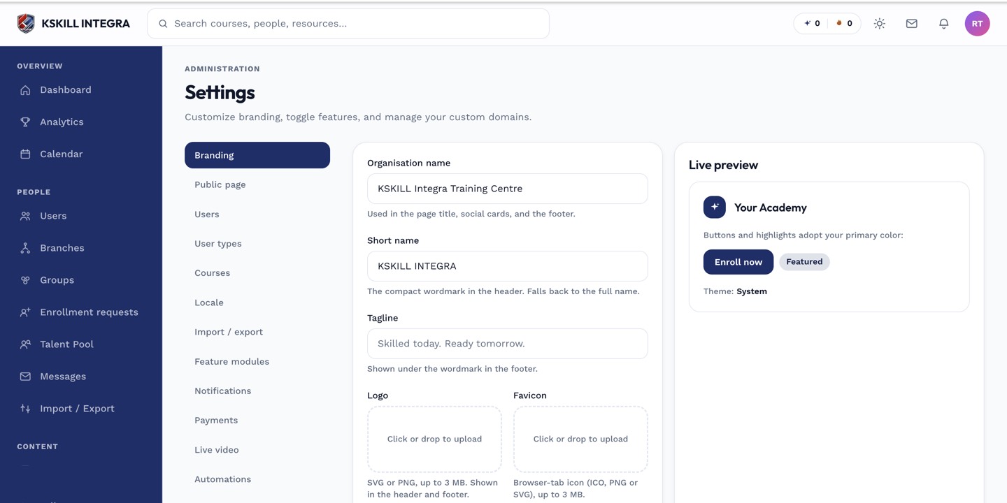 Tenant settings page with the Payments section