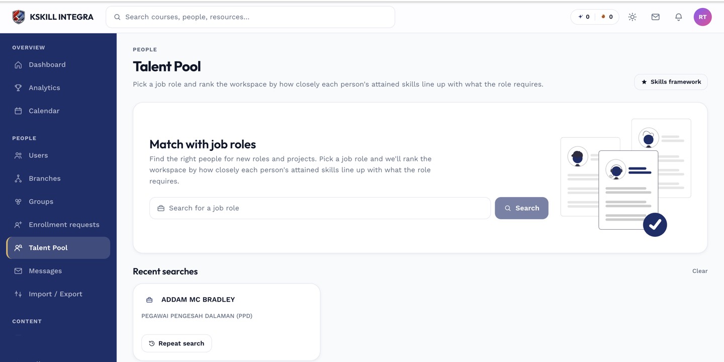 Talent Pool page with the Upgrade requests tab