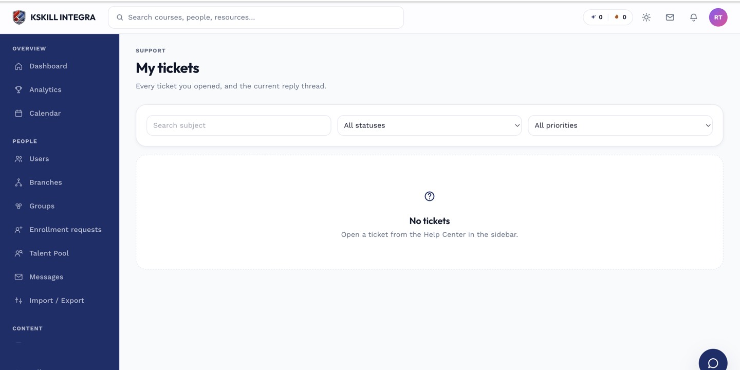 Learner support ticket list