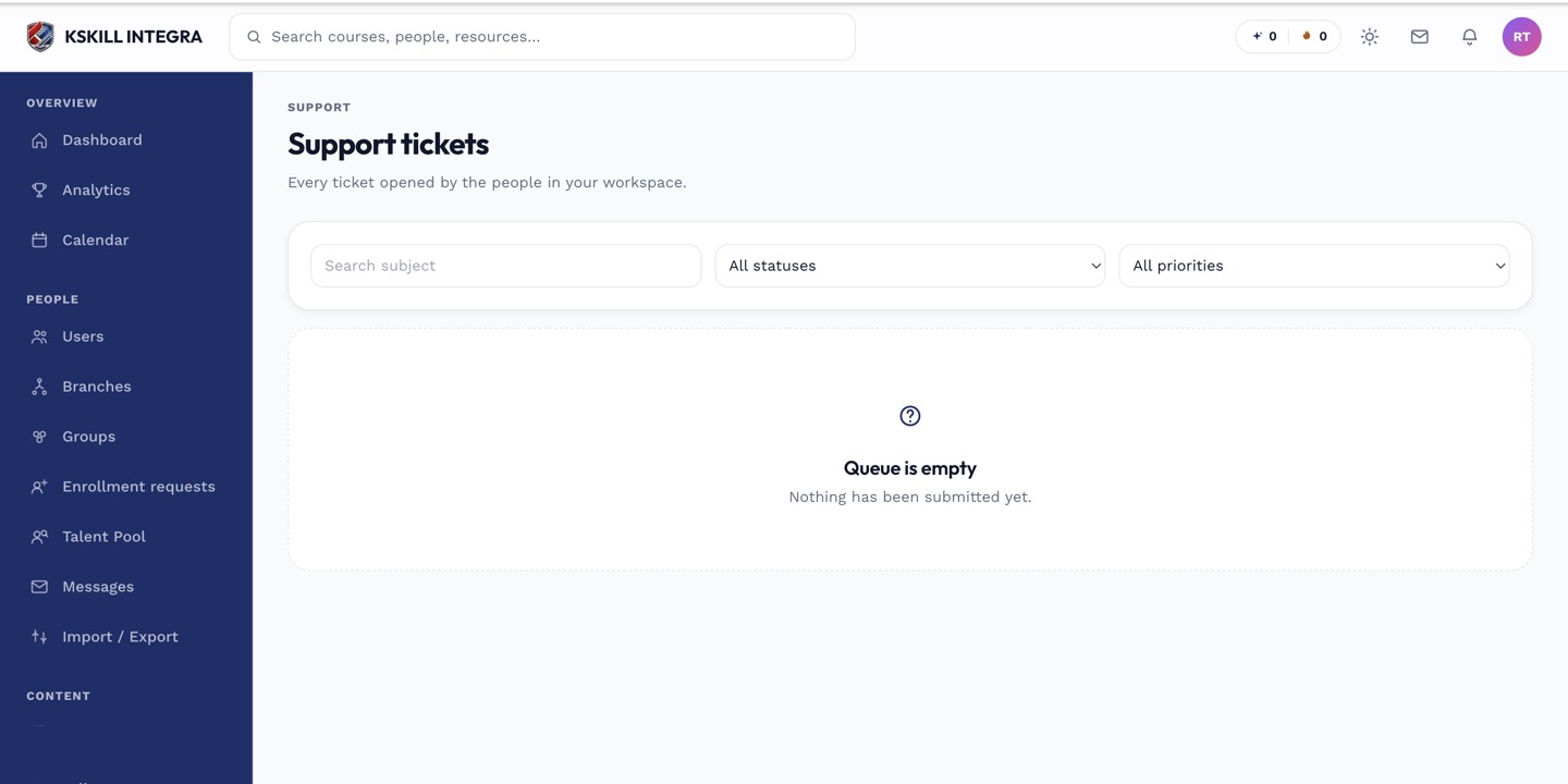 Admin support ticket queue
