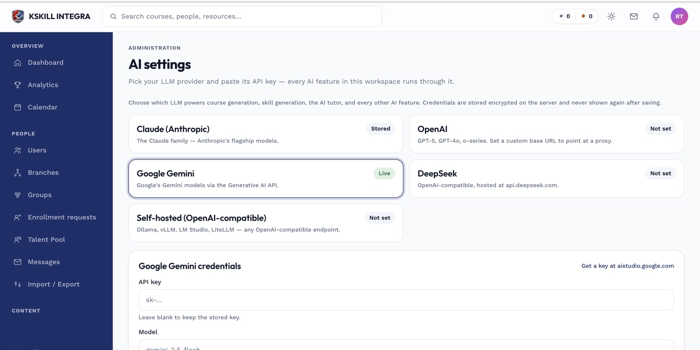 AI settings page with provider configuration