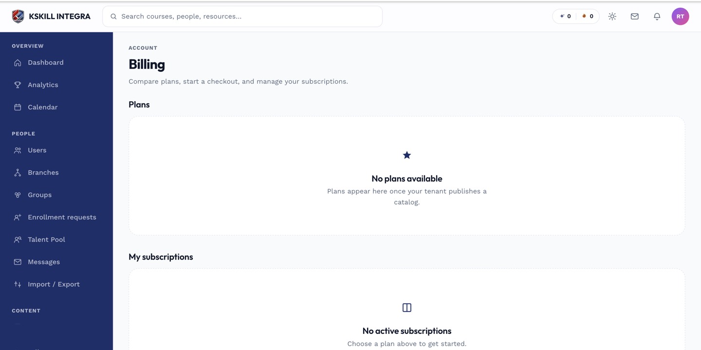 Billing page with tenant-to-learner invoices