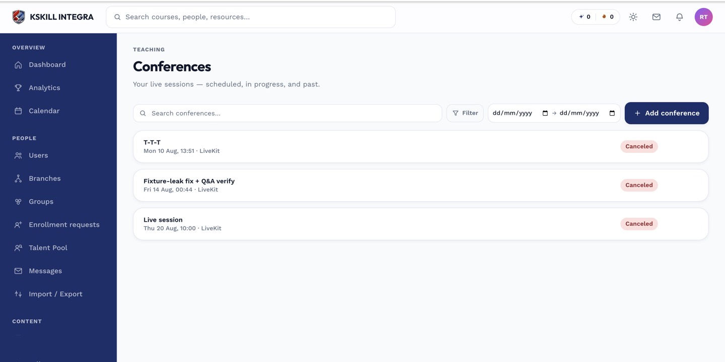 Conferences / live classes admin