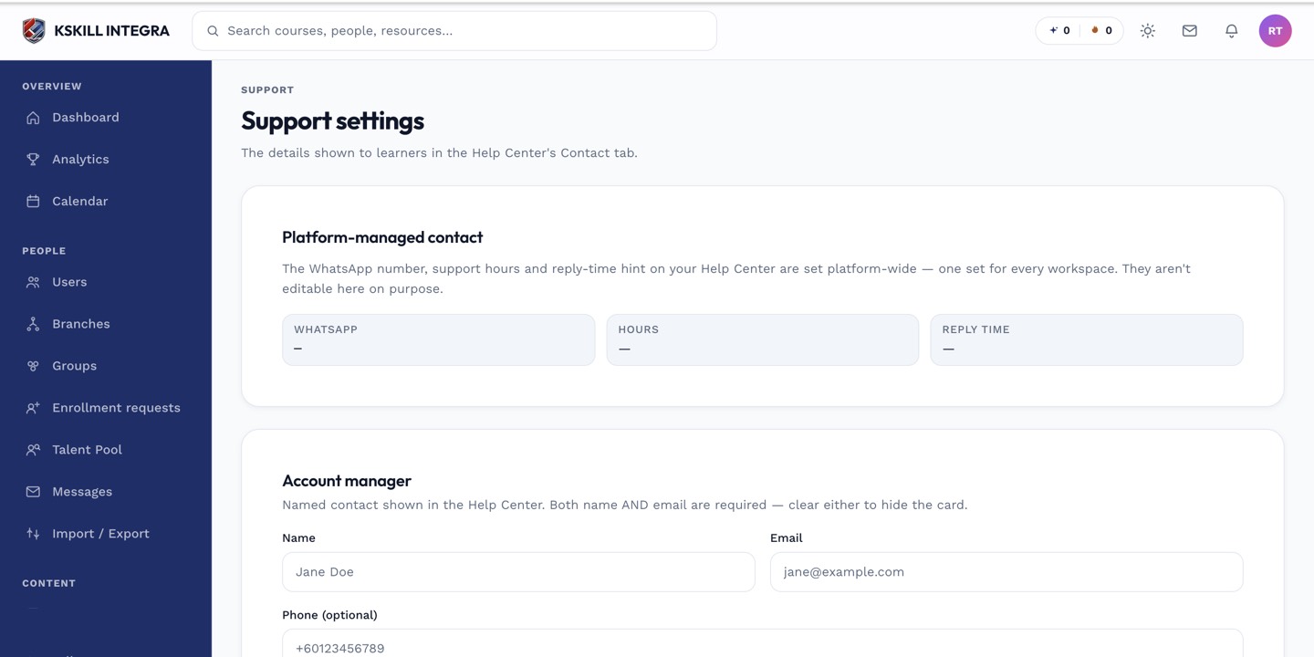 Tenant admin support settings with account manager card