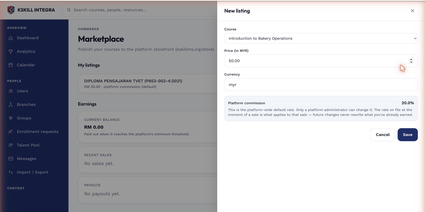 Listing drawer with the optional free preview unit field